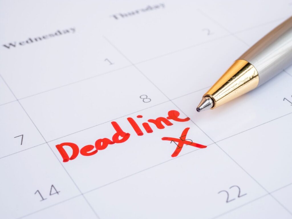 The word deadline marked on a calendar