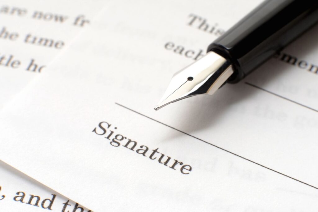 Signature line of a contract