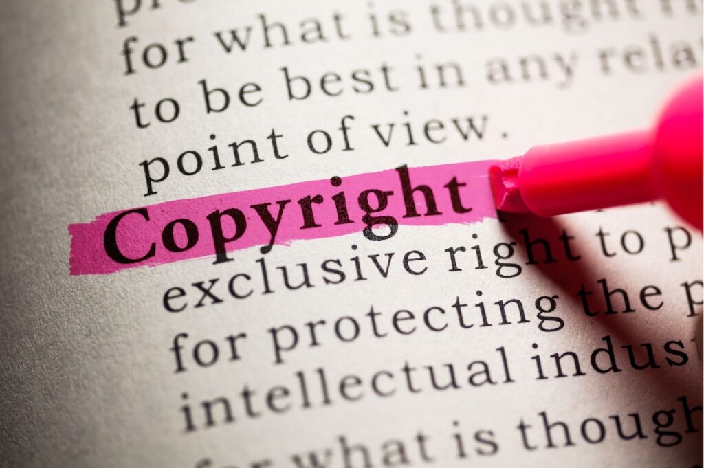 Copyright definition highlighted in a book