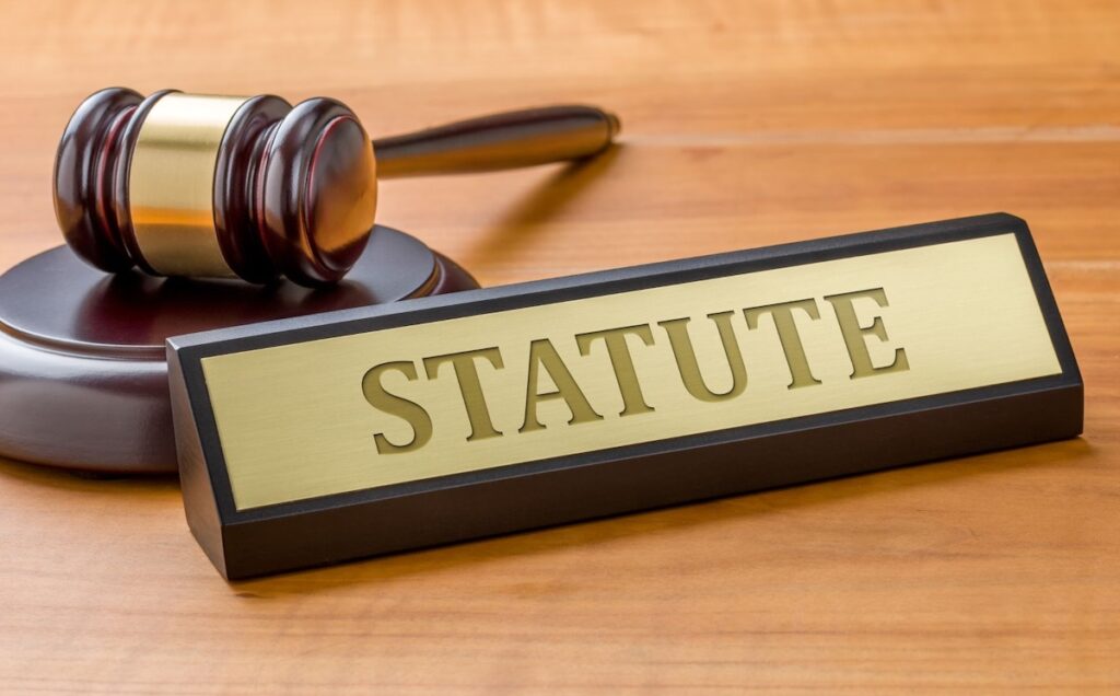 The word statute with a gavel