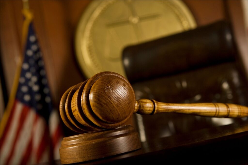 Court with gavel and judge's chair