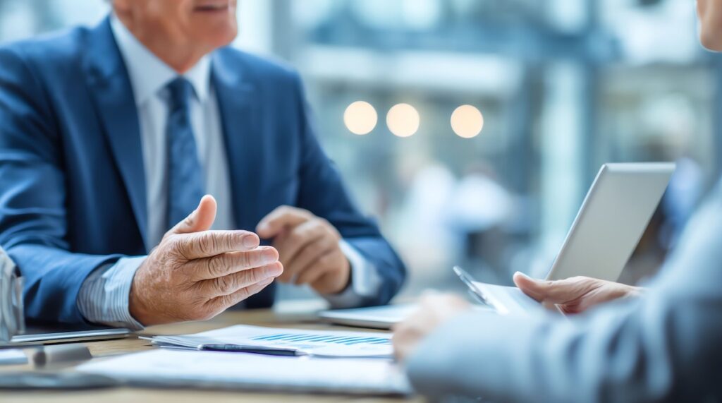 Business people negotiating and discussing