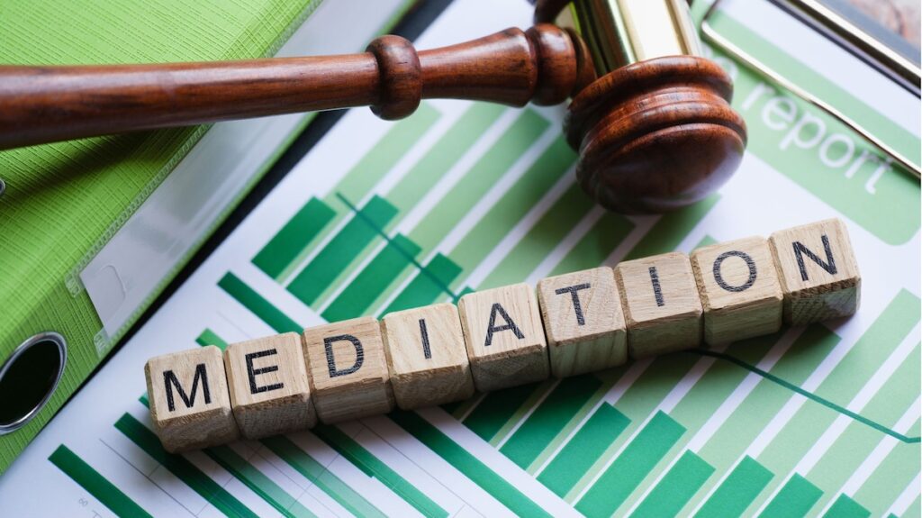 The word mediation with a gavel