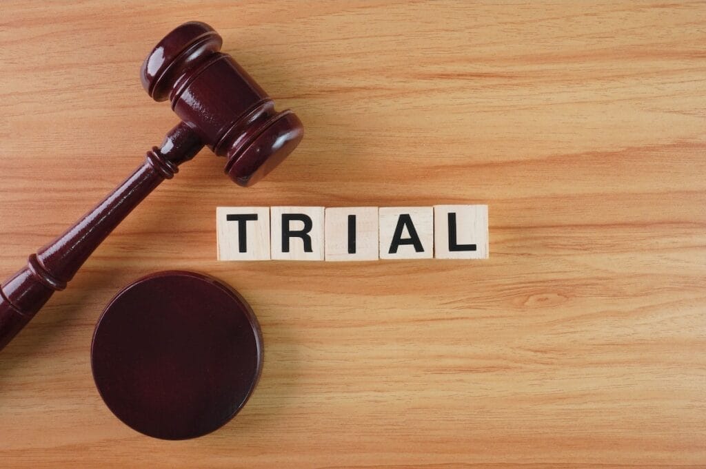 Word Trial spelled out with gavel