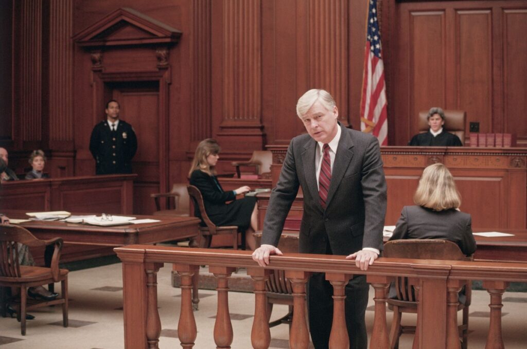 Lawyer standing at the bar in a courtroom
