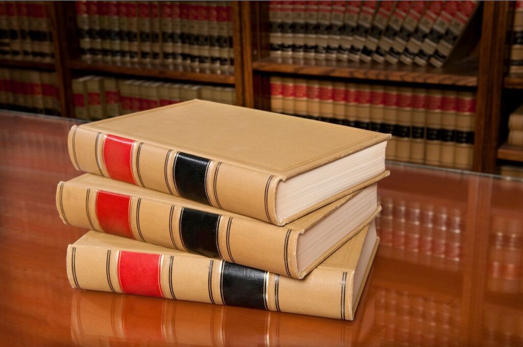 Legal books on a table